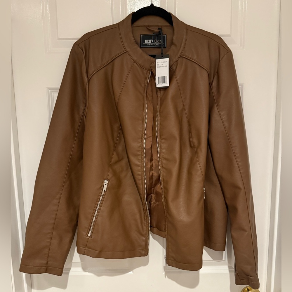 Women's Vegan Brown Leather Jacket, Size 2x, Mark Alan
